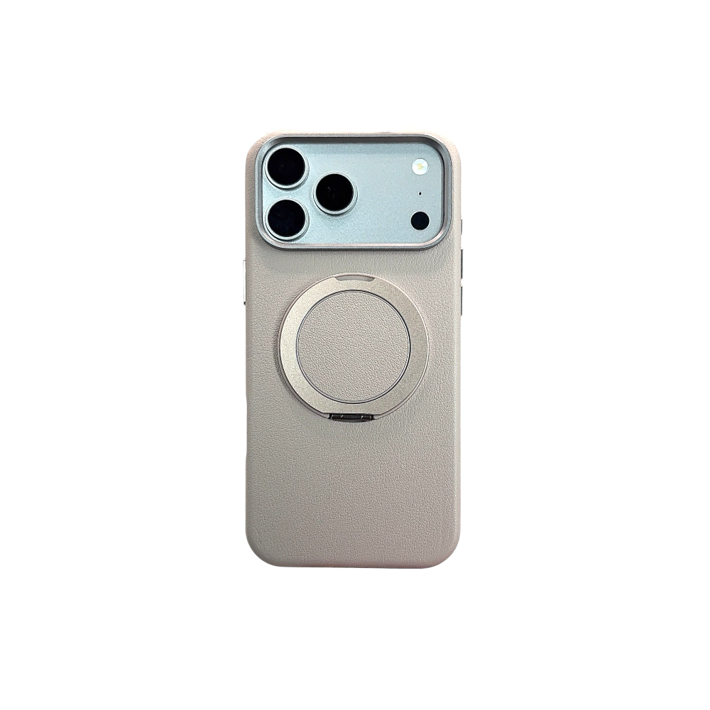 Case PH 17 Pro Max de couro cinza suporte rotativo magnético PH L137